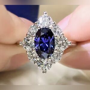 Elegant Moissanite Blue and Silver Women's Ring